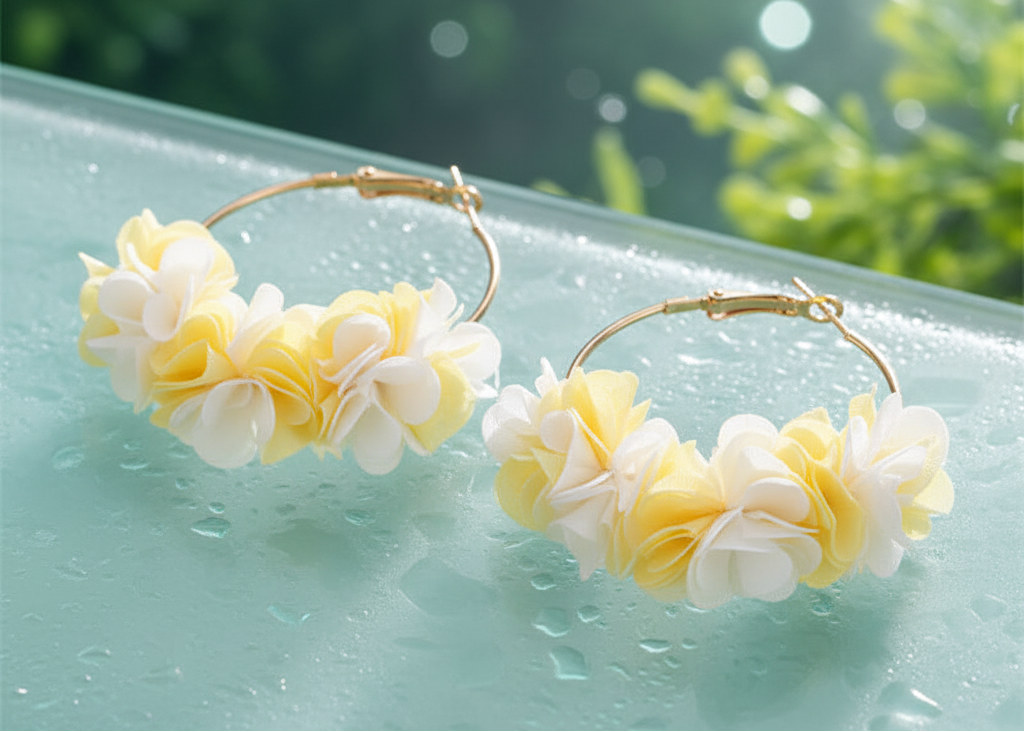 Bông tai tròn hoop cánh hoa vàng thời trang Hity