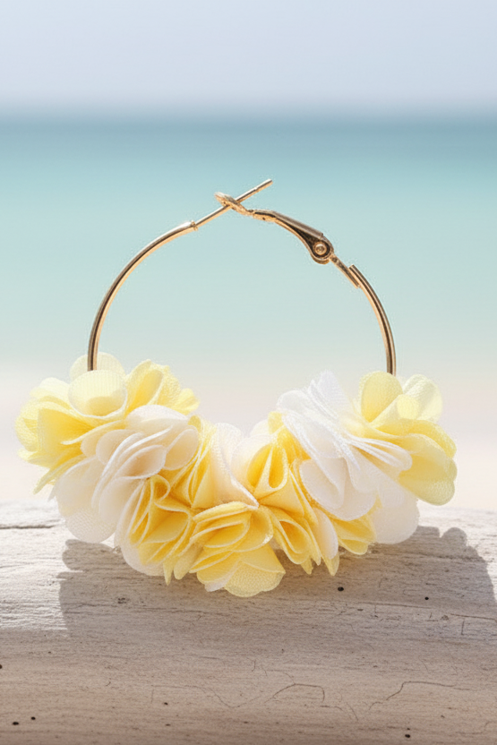 Bông tai tròn hoop cánh hoa vàng thời trang Hity