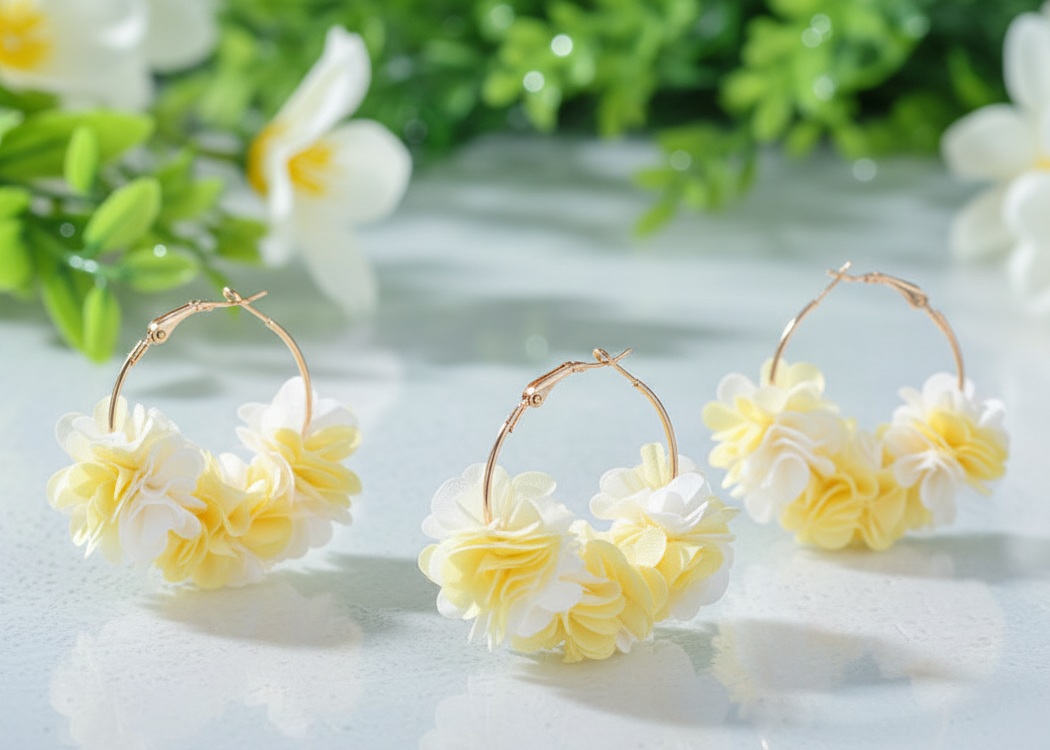 Bông tai tròn hoop cánh hoa vàng thời trang Hity