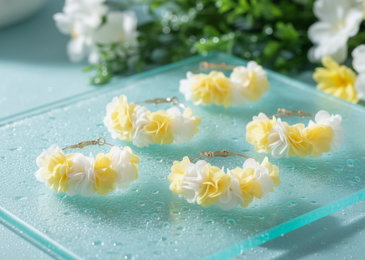 Bông tai tròn hoop cánh hoa vàng thời trang Hity