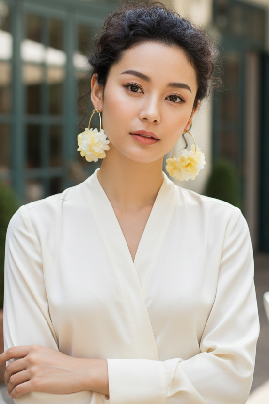 Bông tai tròn hoop cánh hoa vàng thời trang Hity