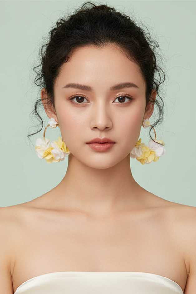 Bông tai tròn hoop cánh hoa vàng thời trang Hity