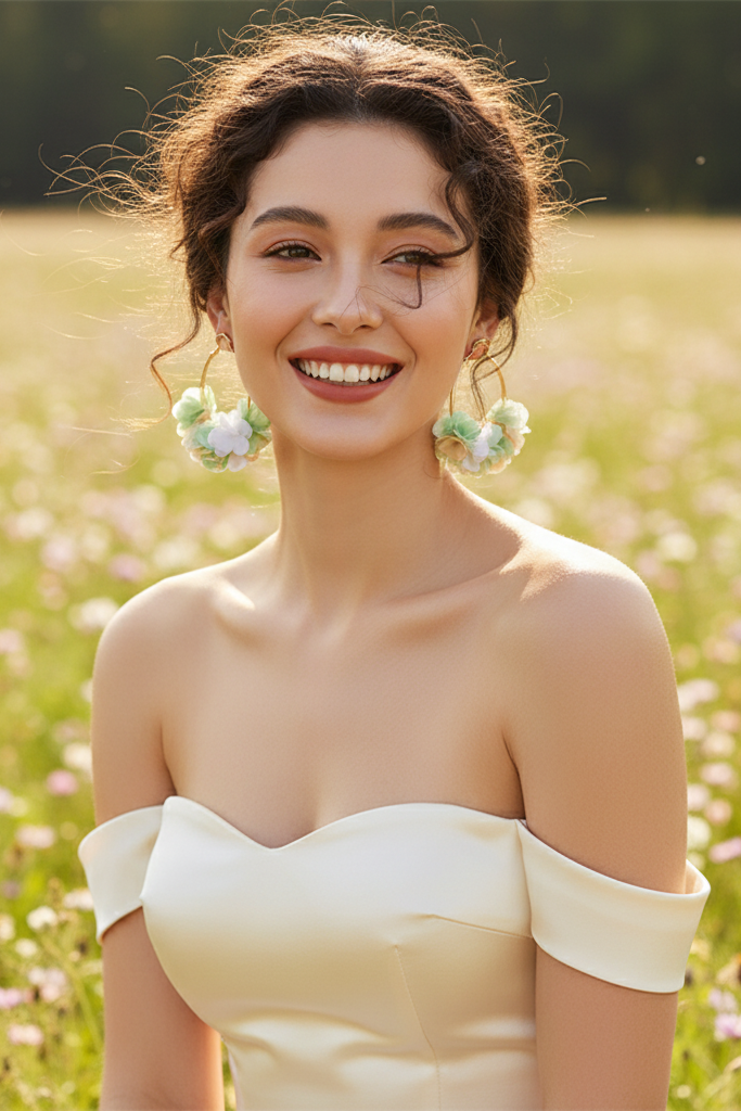 Bông tai tròn hoa xanh thời trang Hity