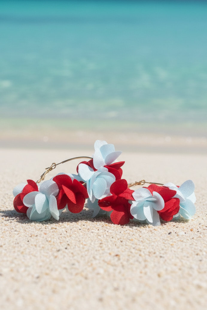 Bông tai tròn cánh hoa đỏ thời trang Hity