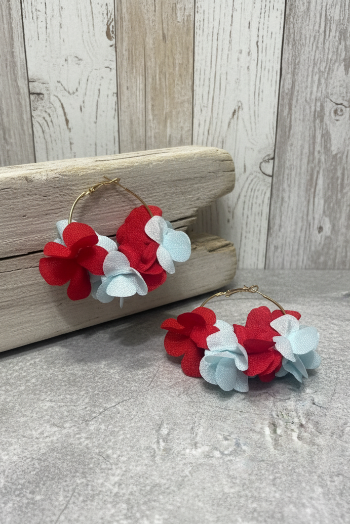 Bông tai tròn cánh hoa đỏ thời trang Hity