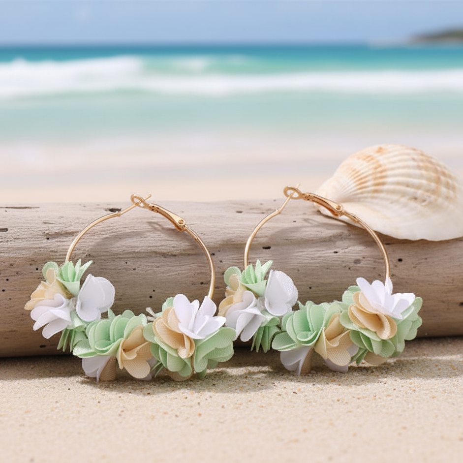 Bông tai tròn hoa xanh thời trang Hity