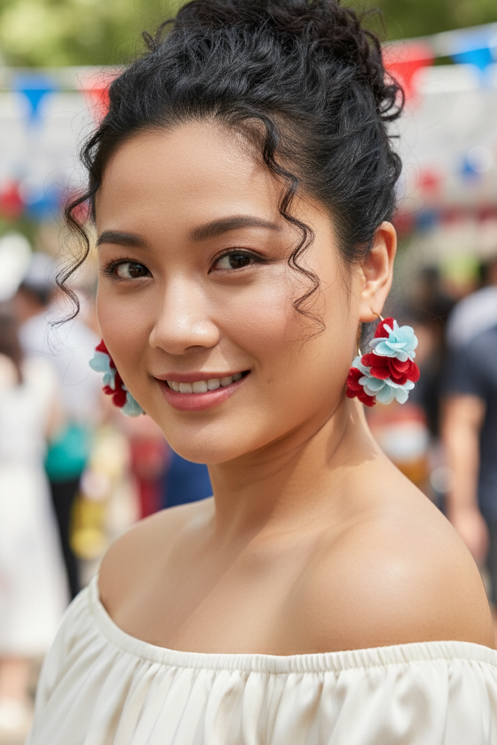 Bông tai tròn cánh hoa đỏ thời trang Hity