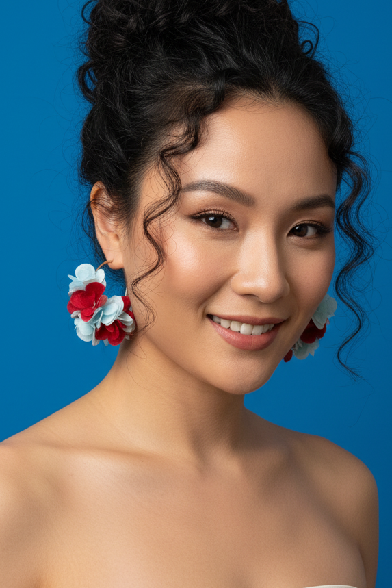 Bông tai tròn cánh hoa đỏ thời trang Hity