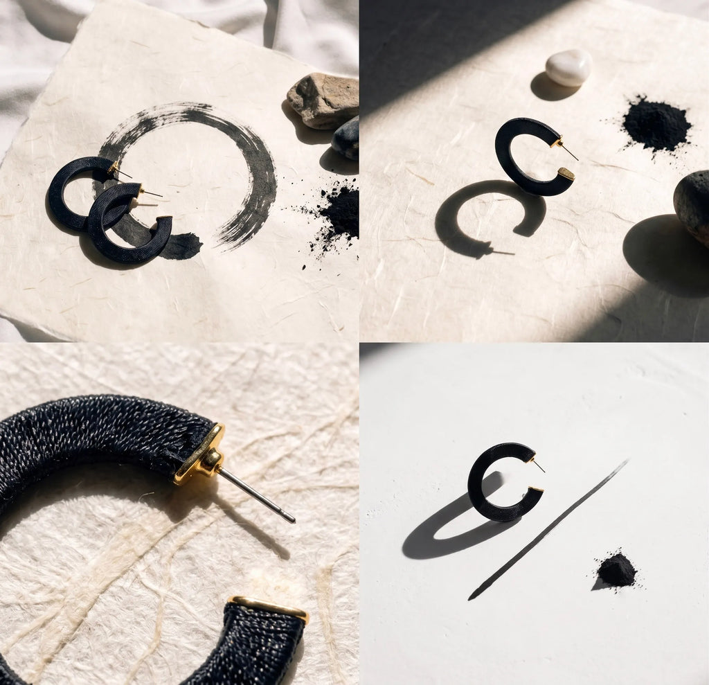 Bông tai handmade thủ công cuộn chỉ đen thời trang Hity