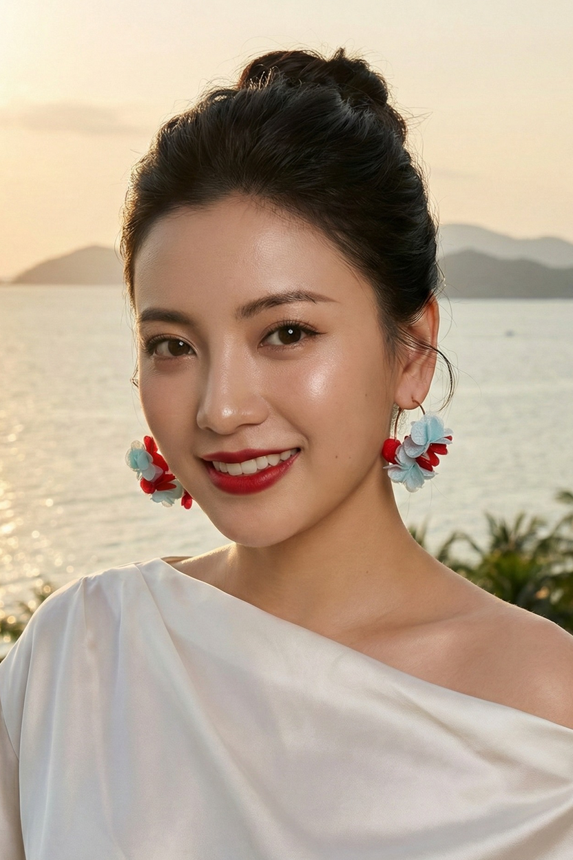 Bông tai tròn cánh hoa đỏ thời trang Hity