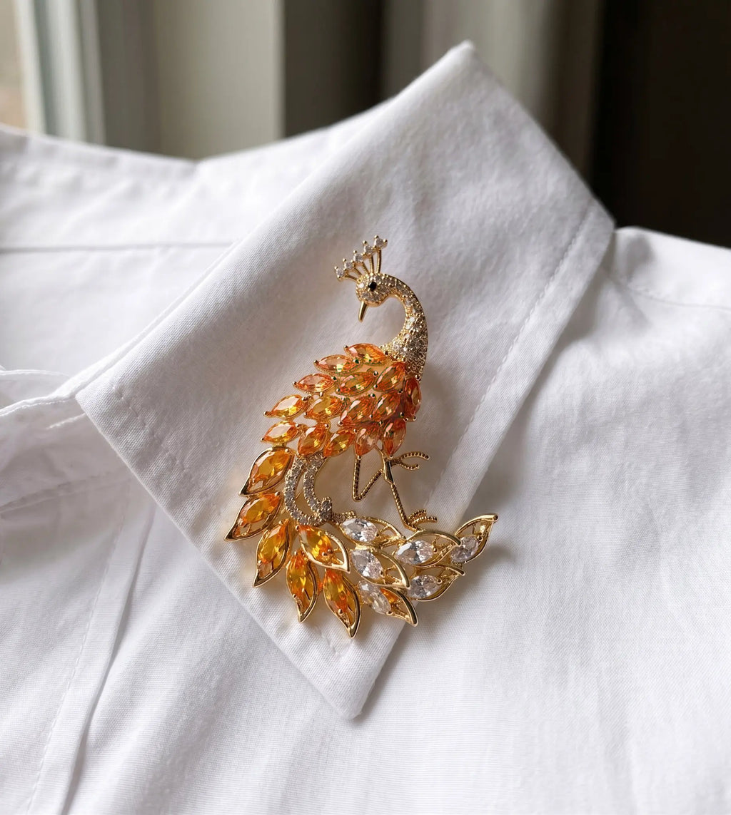 Cài áo chim công đính đá zirconia thời trang Hity