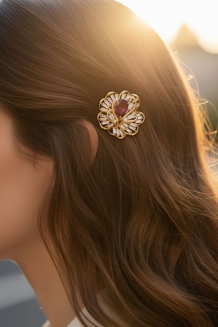 Cài áo hoa đính pha lê ruby thời trang Hity