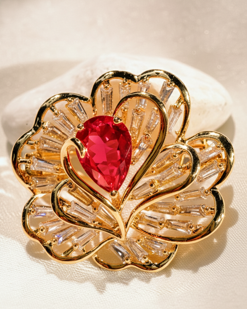 Cài áo hoa đính pha lê ruby thời trang Hity