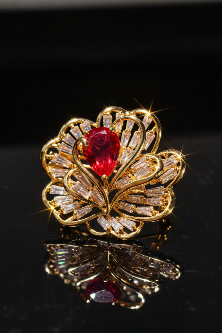 Cài áo hoa đính pha lê ruby thời trang Hity