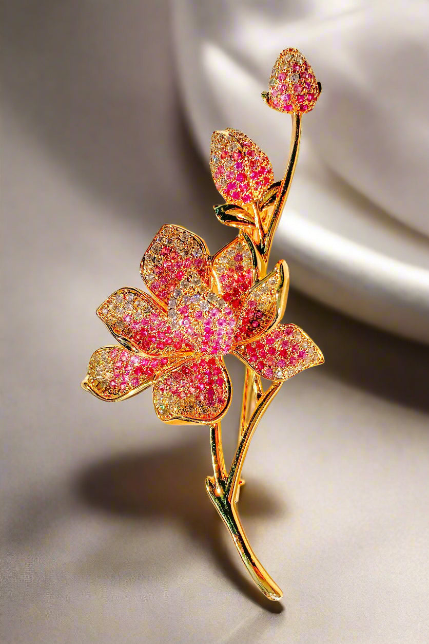 Cài áo dài hoa sen pha lê hồng thời trang Hity