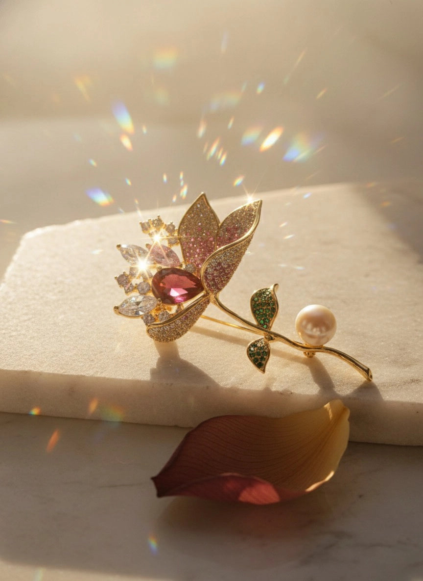 Cài áo pha lê hồng ruby thời trang Hity
