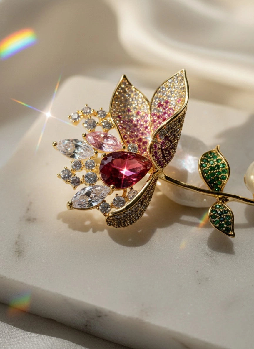 Cài áo pha lê hồng ruby thời trang Hity