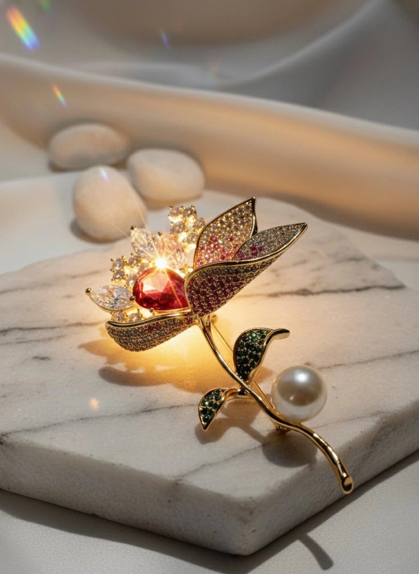 Cài áo pha lê hồng ruby thời trang Hity
