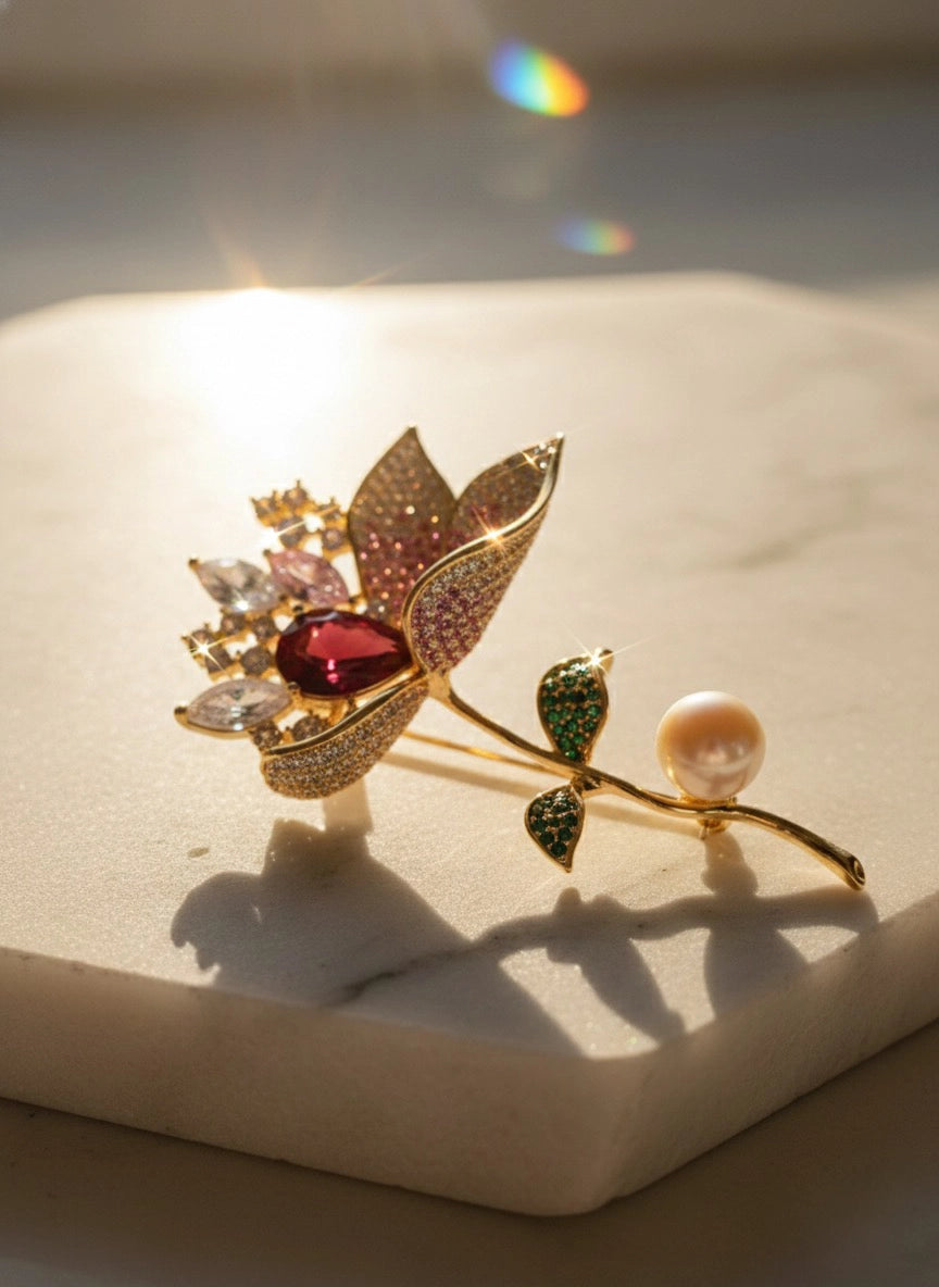 Cài áo pha lê hồng ruby thời trang Hity