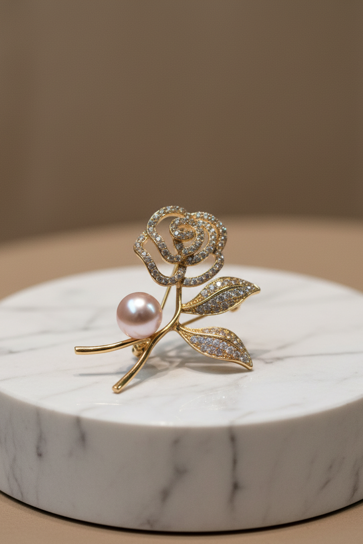 Cài áo hoa trà đính ngọc trai baroque thời trang Hity