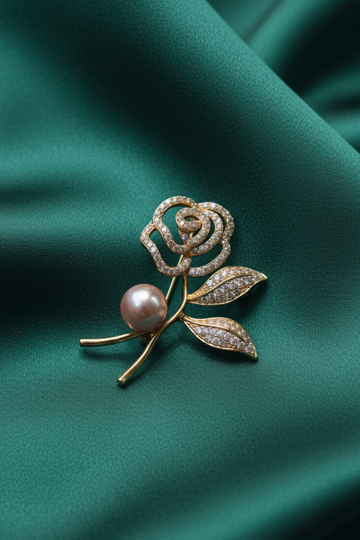Cài áo hoa trà đính ngọc trai baroque thời trang Hity