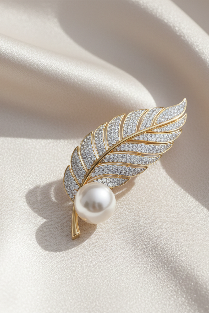 Cài áo lông vũ đính ngọc trai baroque thời trang Hity