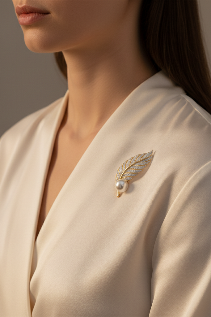 Cài áo lông vũ đính ngọc trai baroque thời trang Hity