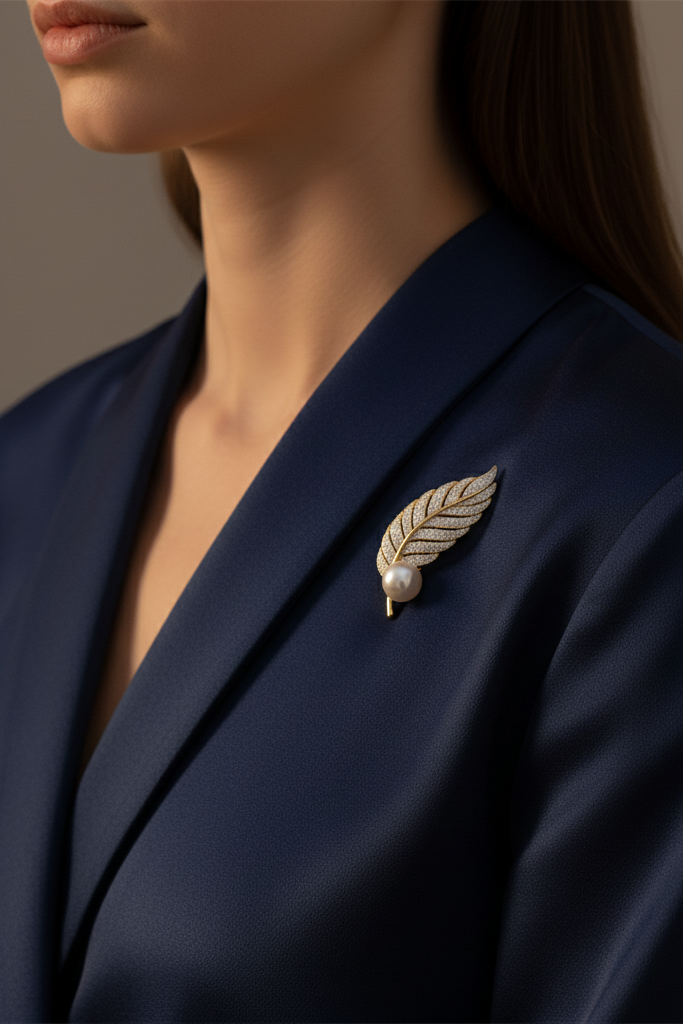 Cài áo lông vũ đính ngọc trai baroque thời trang Hity