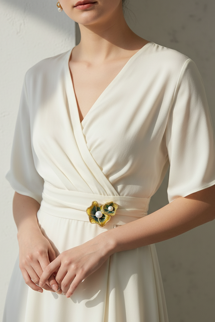 Cài áo lá sen đính ngọc trai baroque thời trang Hity