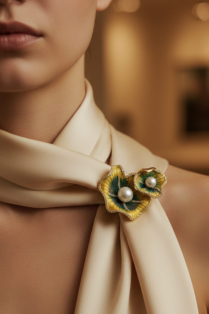 Cài áo lá sen đính ngọc trai baroque thời trang Hity