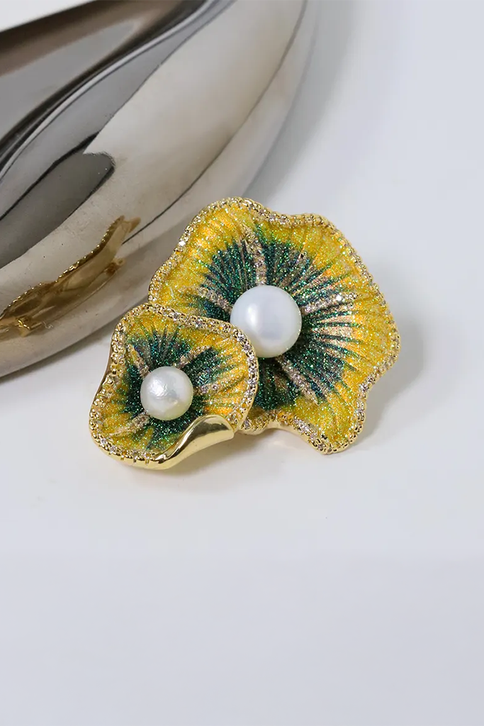 Cài áo lá sen đính ngọc trai baroque thời trang Hity