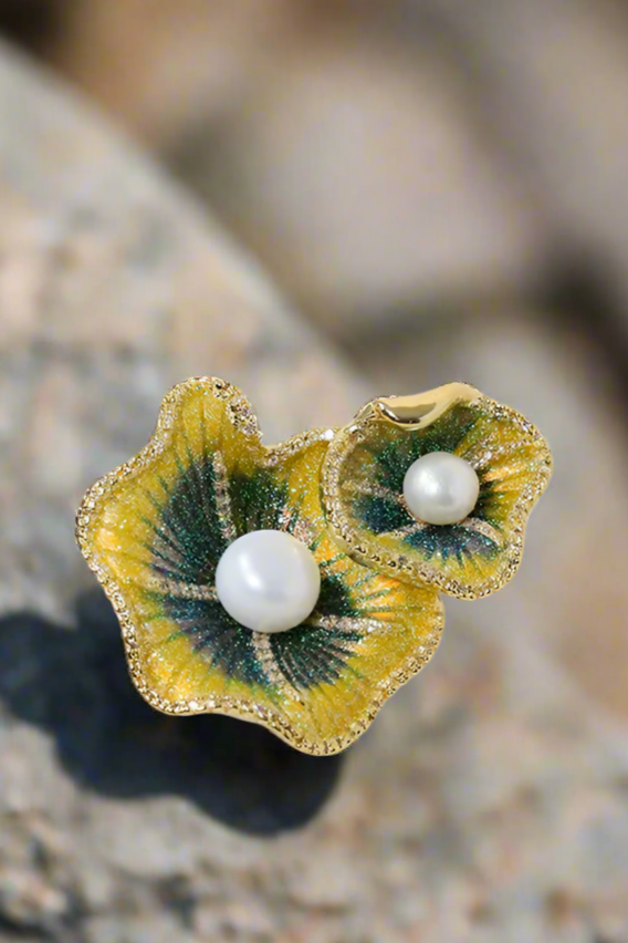 Cài áo lá sen đính ngọc trai baroque thời trang Hity