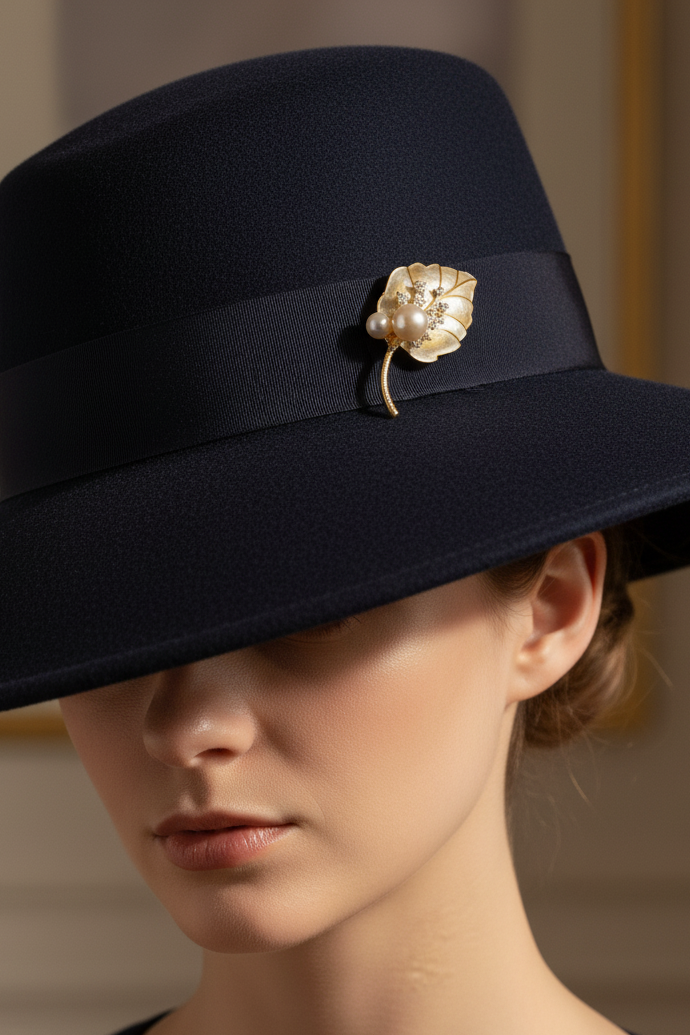 Cài áo chiếc lá xà cừ đính ngọc trai baroque thời trang Hity