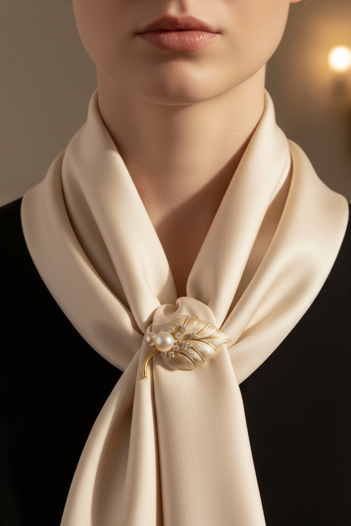 Cài áo chiếc lá xà cừ đính ngọc trai baroque thời trang Hity