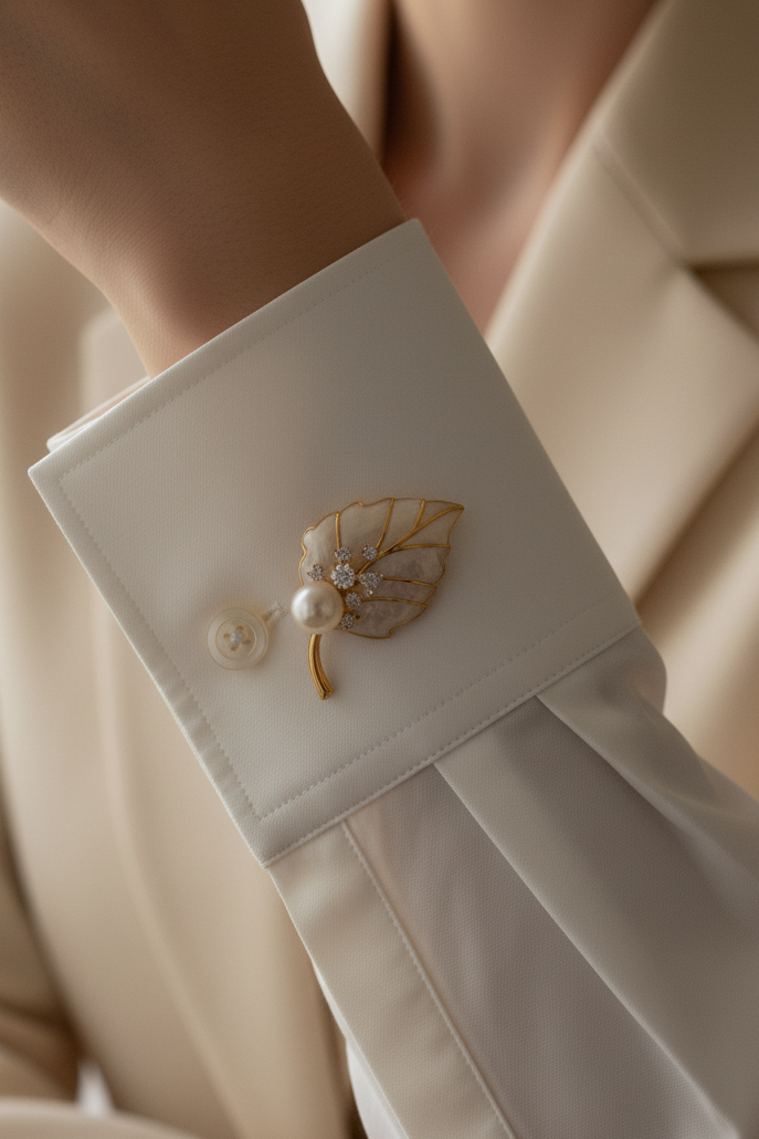 Cài áo chiếc lá xà cừ đính ngọc trai baroque thời trang Hity