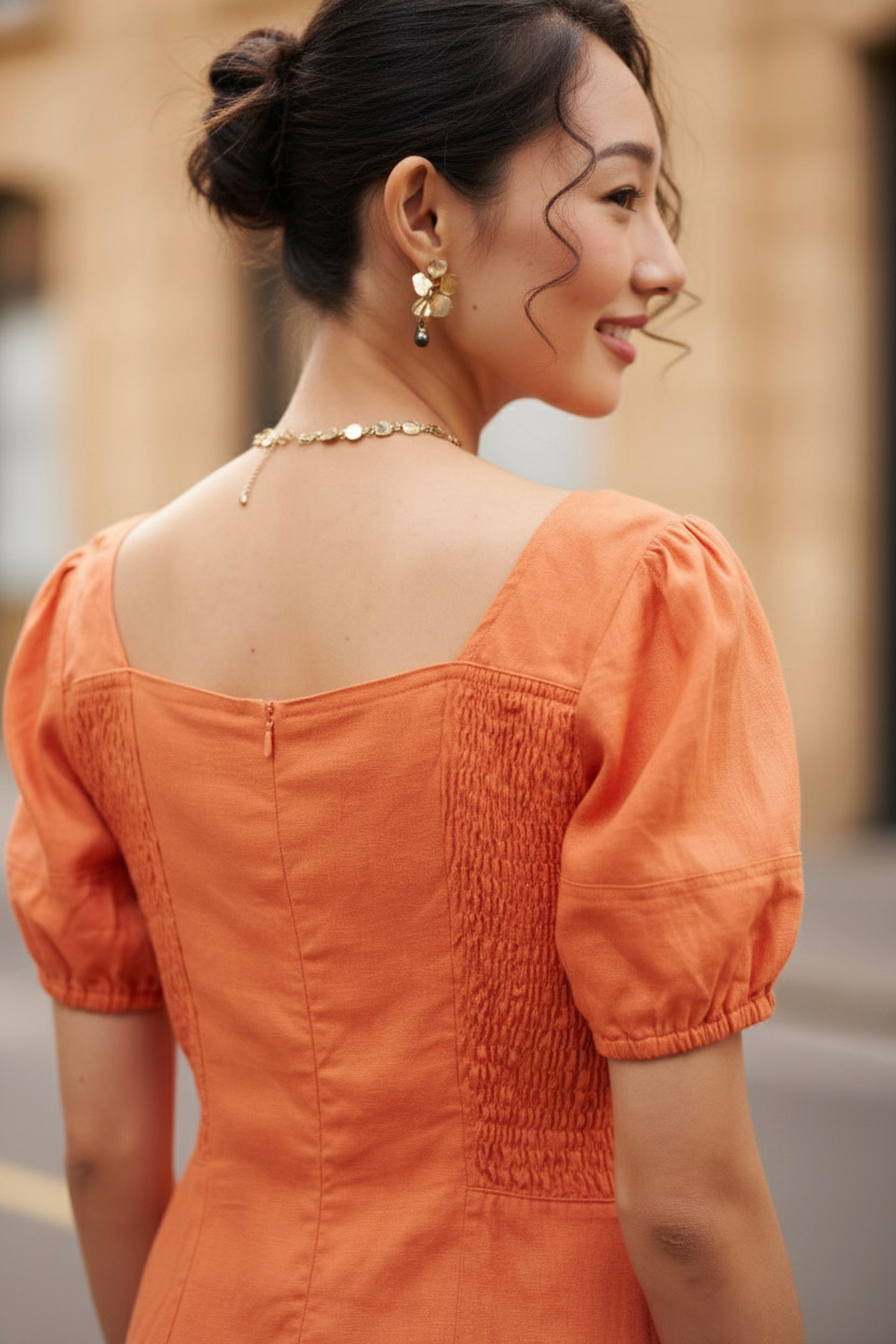 Đầm ôm chữ A linen cam thời trang Hity