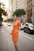 Đầm ôm chữ A linen cam thời trang Hity