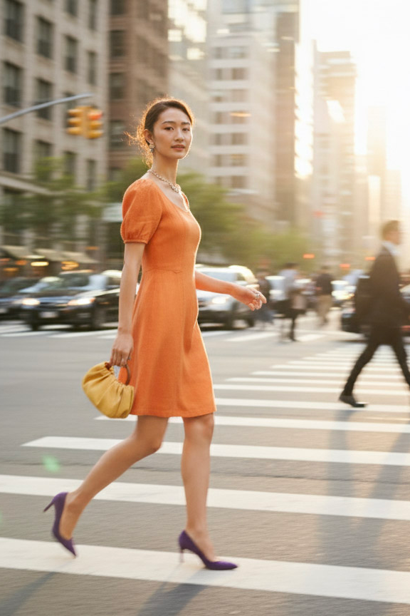 Đầm ôm chữ A linen cam thời trang Hity