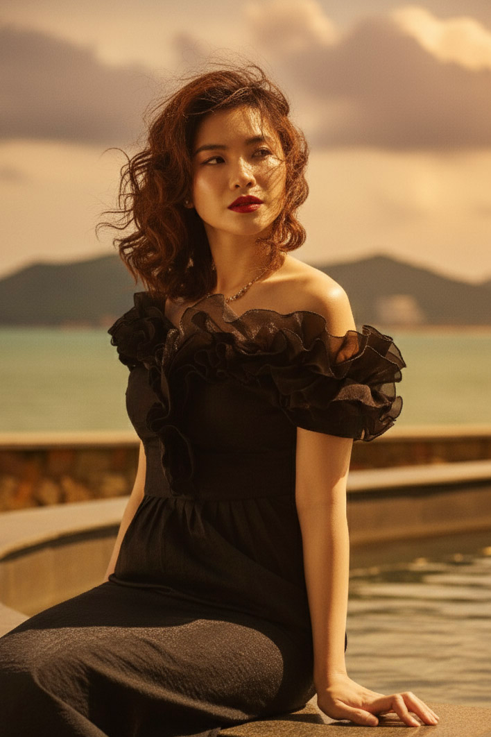 Đầm maxi trễ vai đi tiệc organza đen thời trang Hity