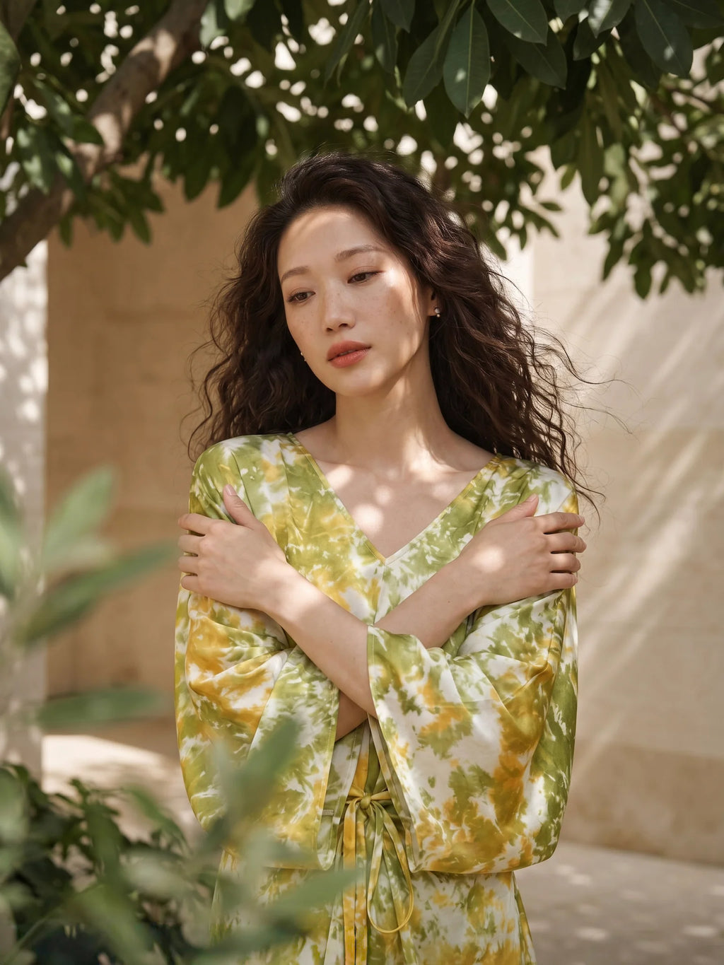 Đầm kaftan lụa tơ tằm nhuộm loang tie-dye thời trang Hity