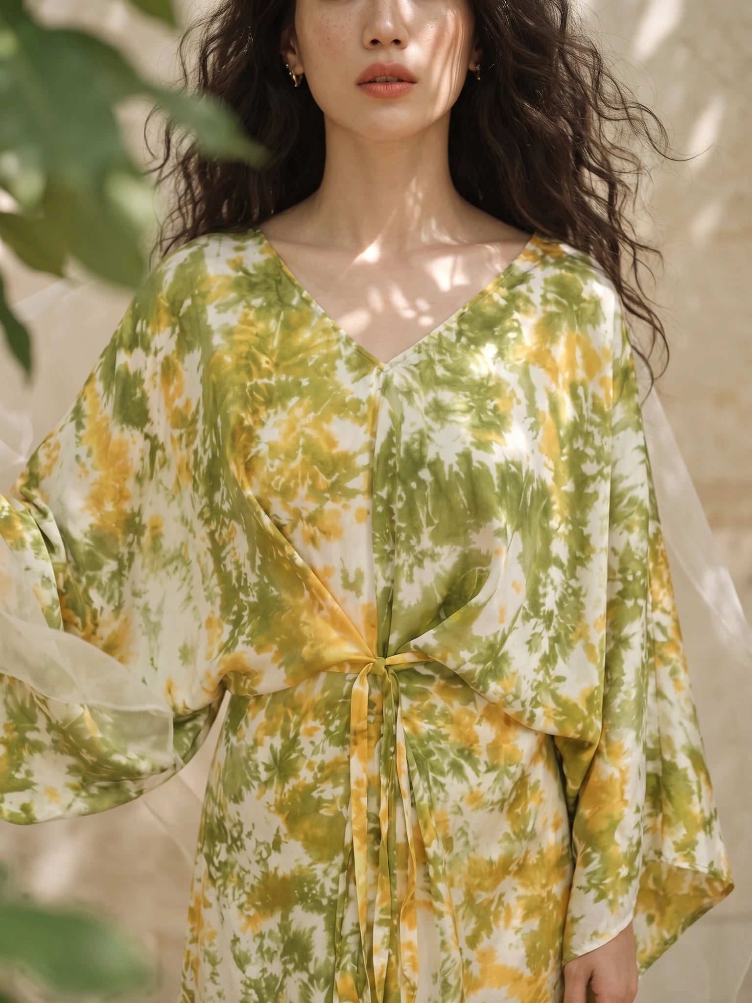 Đầm kaftan lụa tơ tằm nhuộm loang tie-dye thời trang Hity