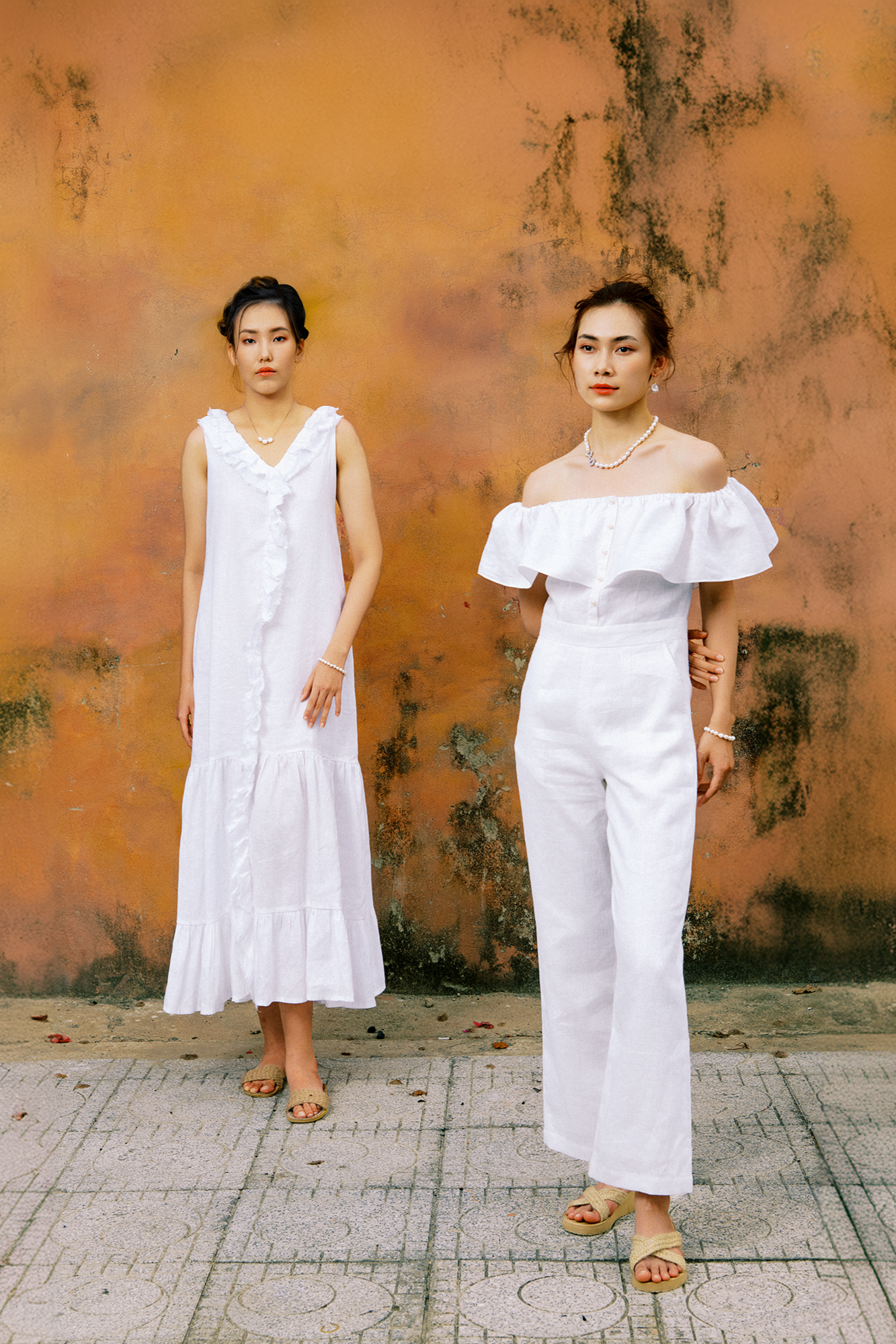 Đầm maxi suông linen trắng thêu rua chỉ thời trang Hity