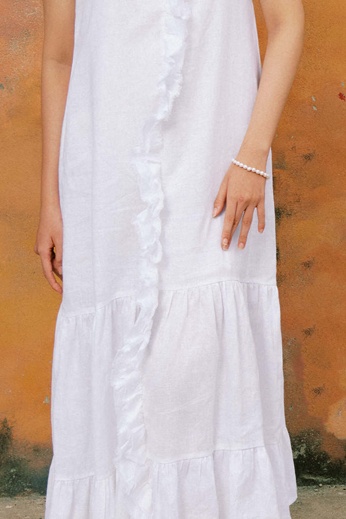 Đầm maxi suông linen trắng thêu rua chỉ thời trang Hity