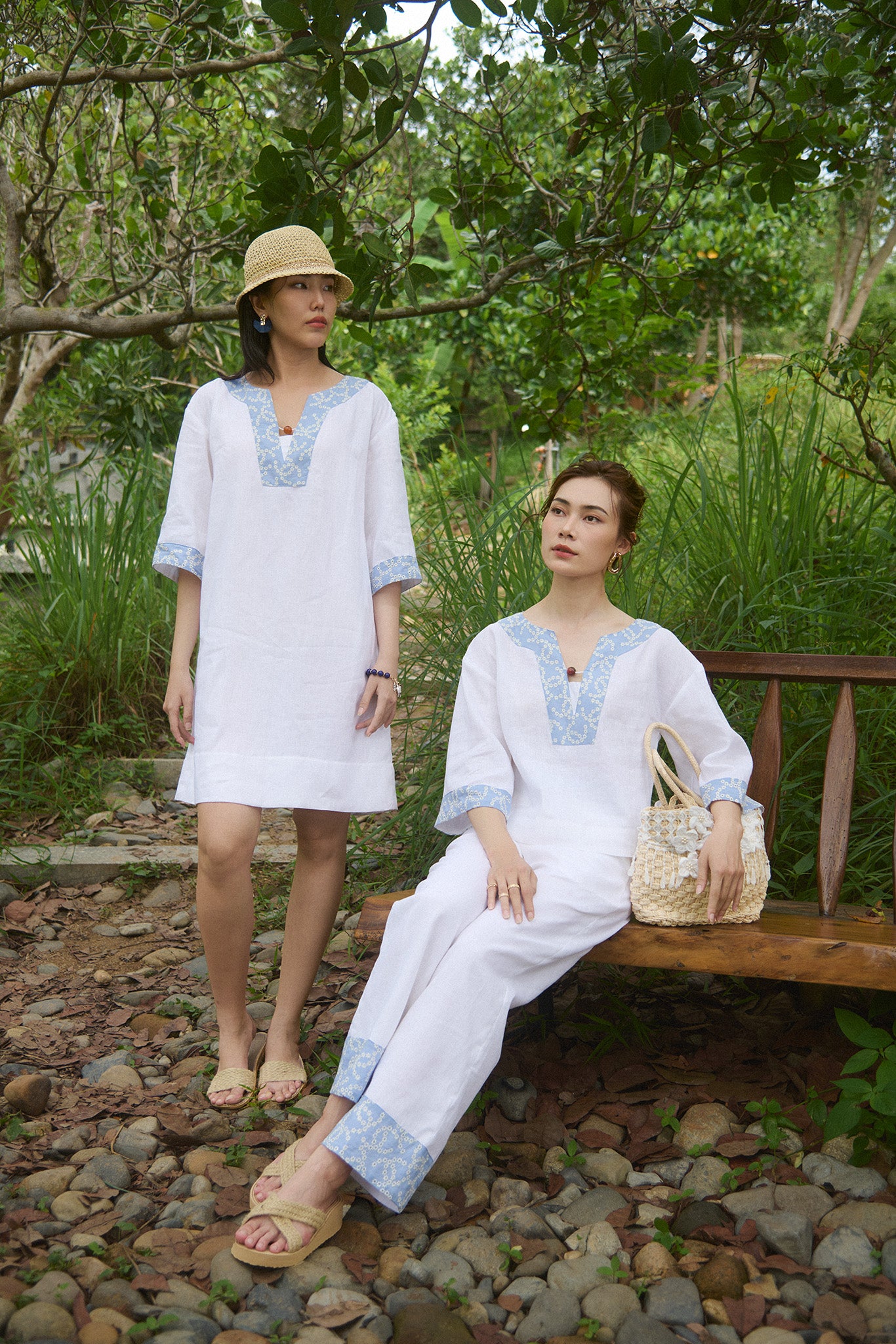 Đầm suông linen trắng phối thêu tay thời trang Hity