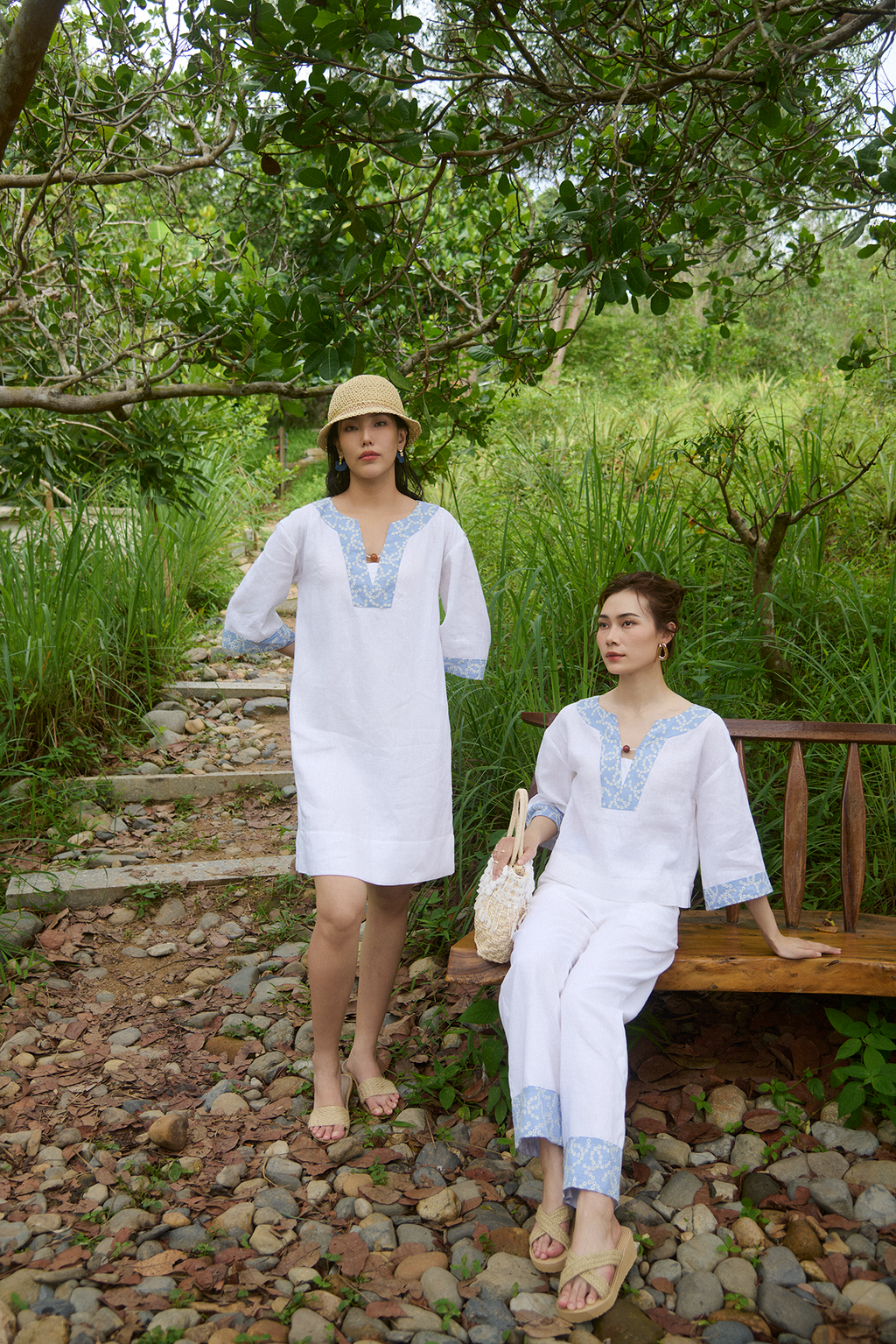 Đầm suông linen trắng phối thêu tay thời trang Hity