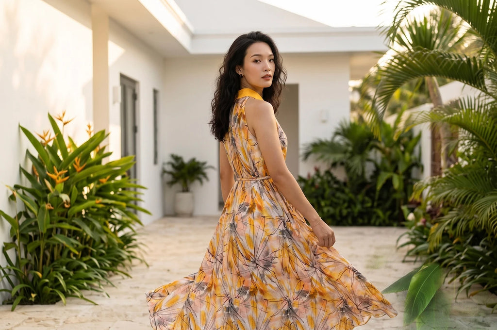 Đầm maxi cổ sơ mi hở vai thời trang Hity