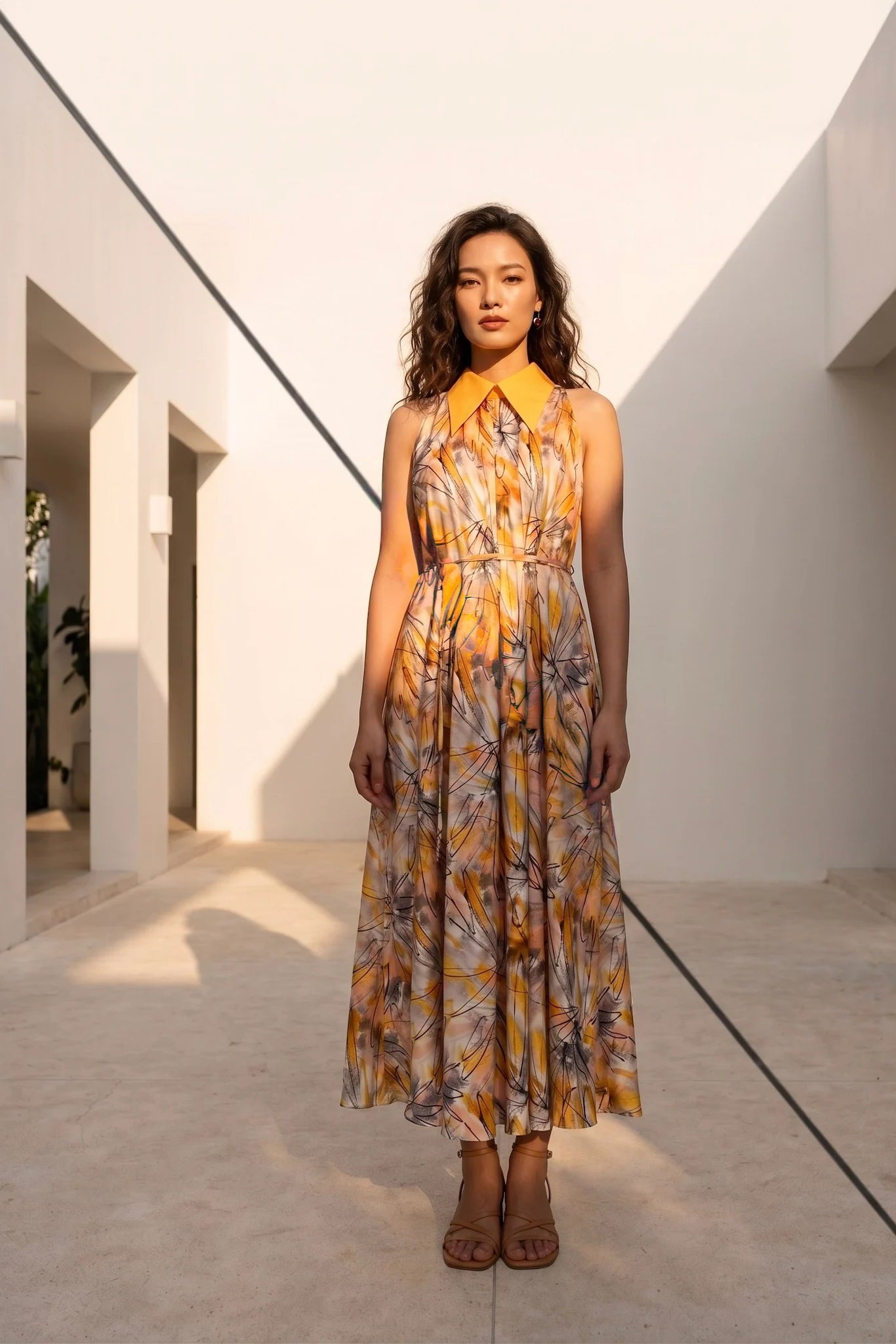 Đầm maxi cổ sơ mi hở vai thời trang Hity