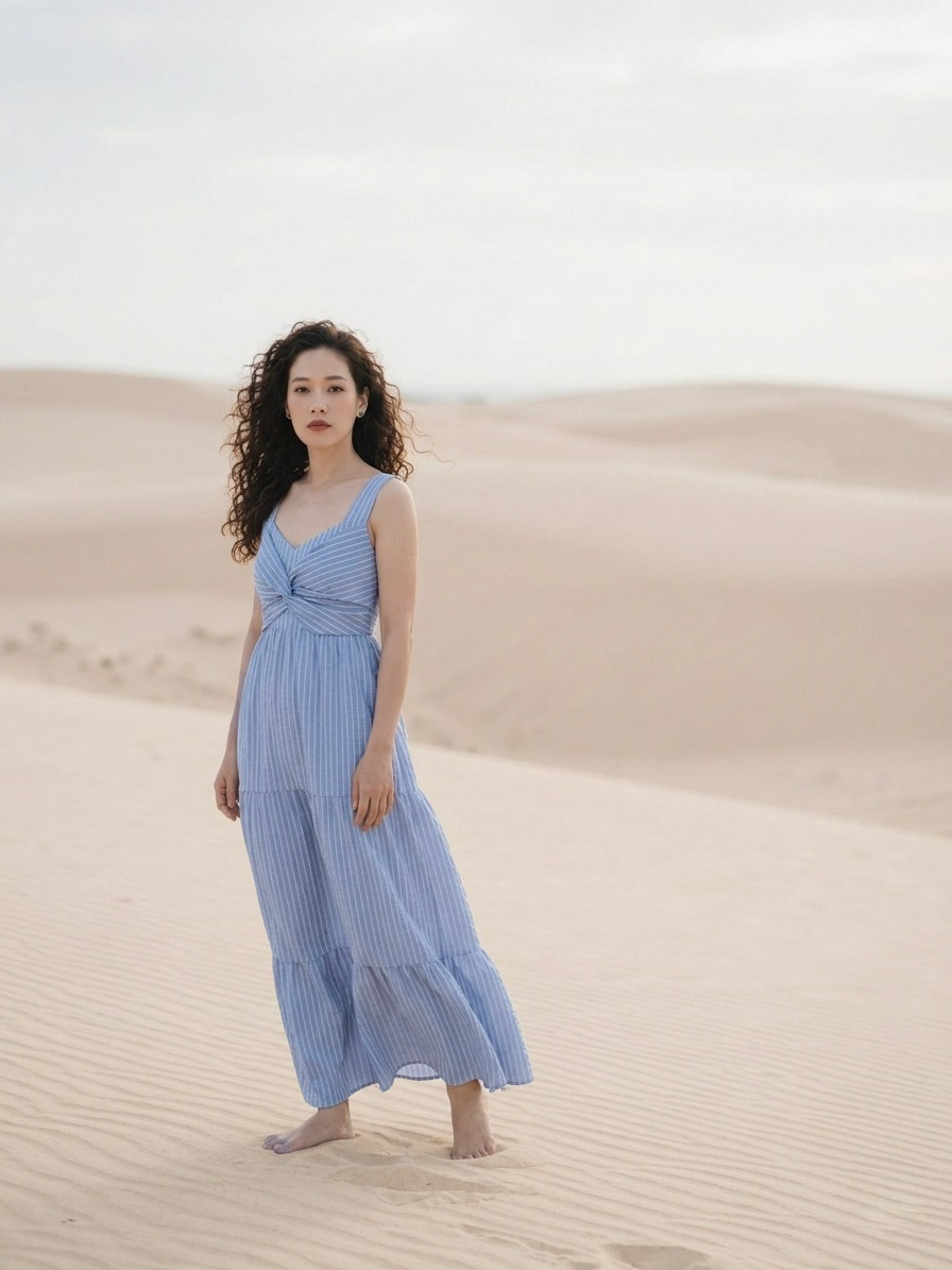 Đầm maxi cotton sọc xanh thời trang Hity