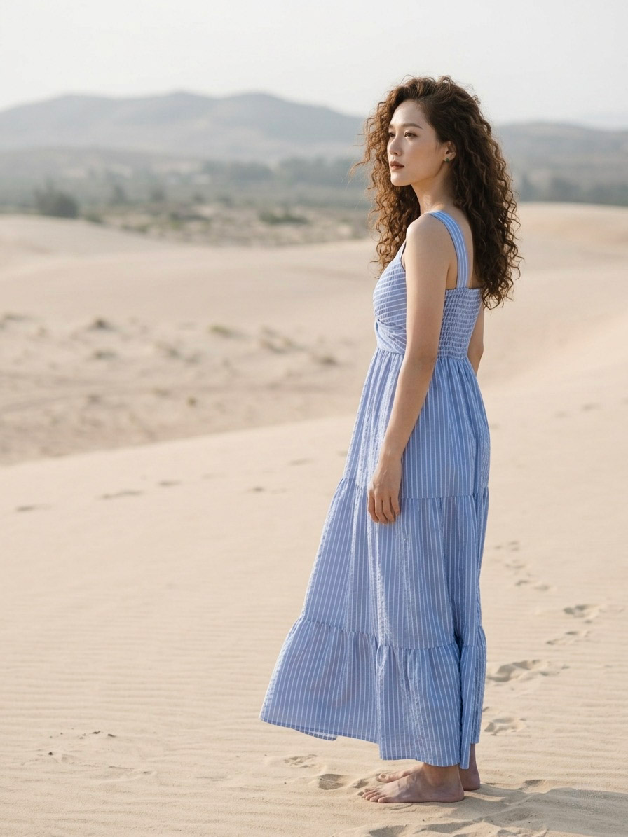 Đầm maxi cotton sọc xanh thời trang Hity