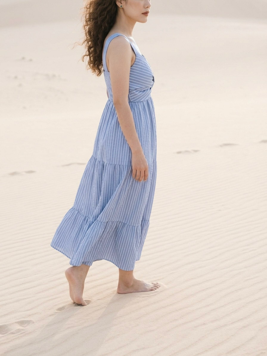 Đầm maxi cotton sọc xanh thời trang Hity